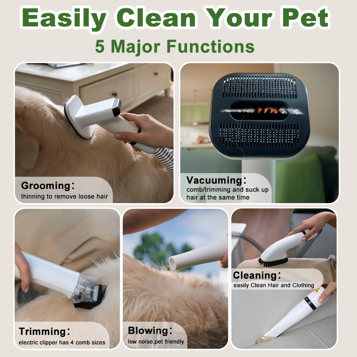 5-In-1 Pet Grooming Vacuum Kit With Clipper And Dryer