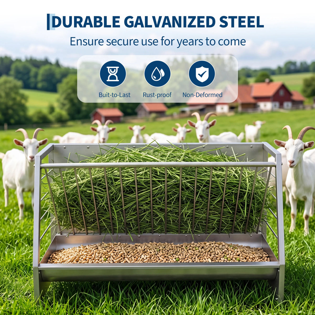 HiMISS Heavy Duty Galvanized Steel Hay And Grain Livestock Feeder