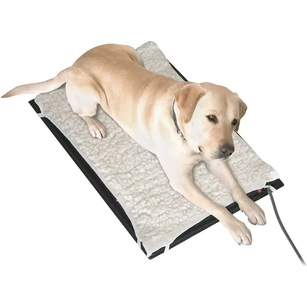 Heated Pet Mat With Fleece Cover And Chewproof Cord Protector