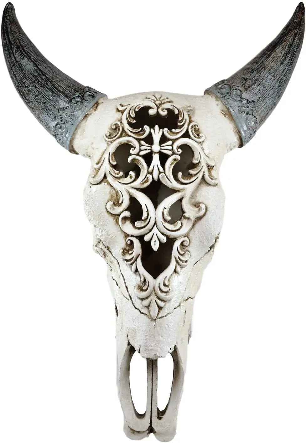 Floral Filigree Bison Skull Wall Decor Art Plaque Sculpture