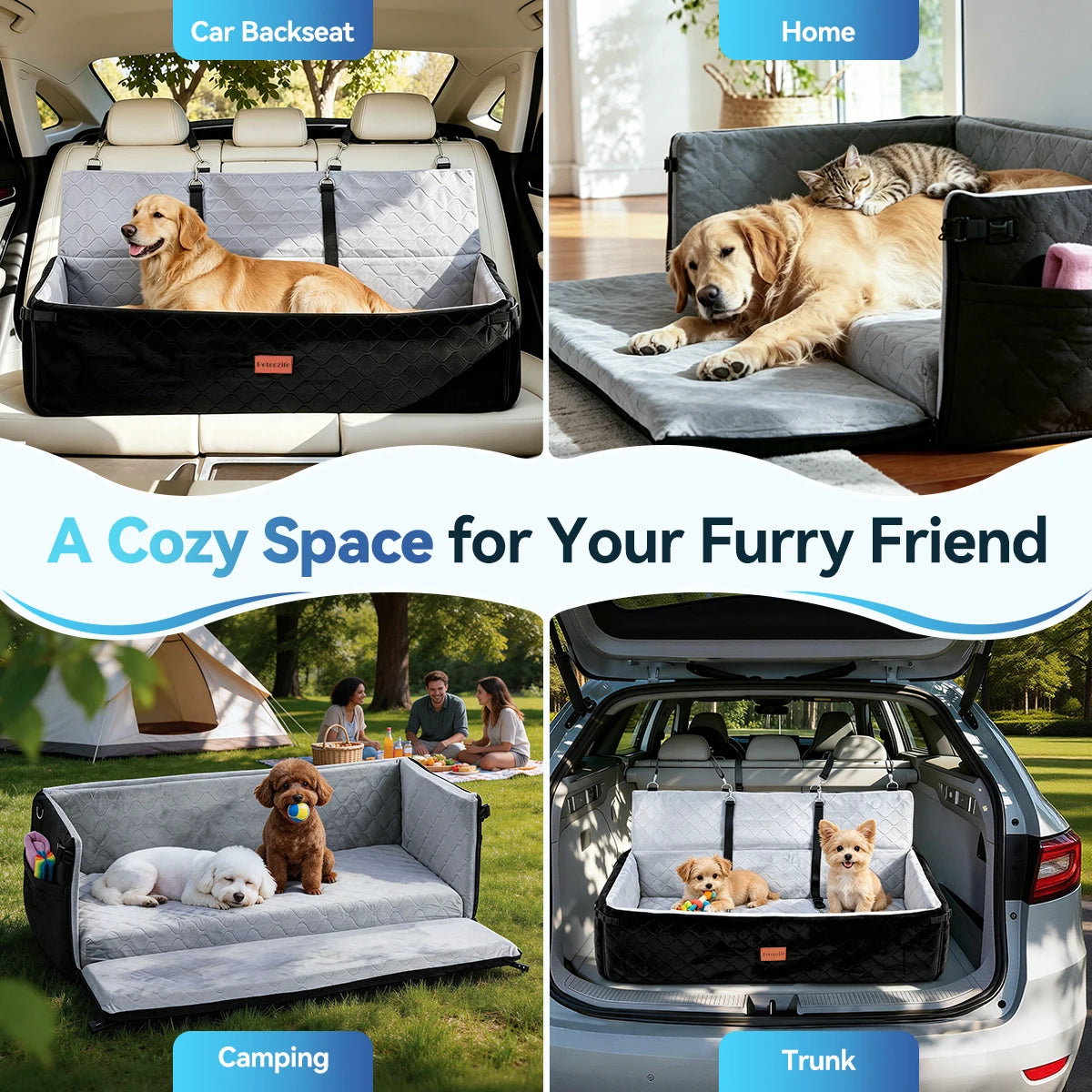 DOMIPET Extra Large Dog Car Seat Travel Bed With Cushion