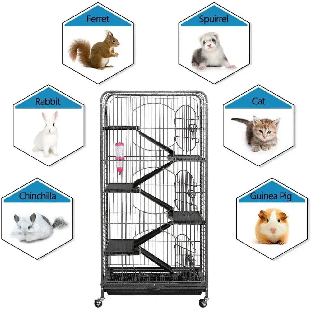 Six-Level Metal Small Animal Cage With Feeder and Wheels For Ferrets Rabbits and Chinchillas