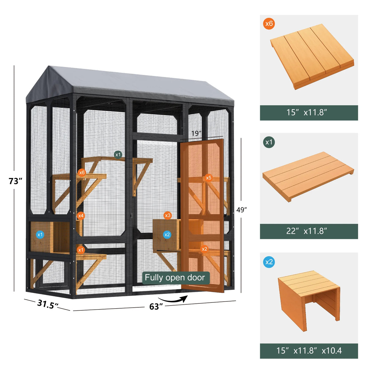 Outdoor Cat Catio Enclosure With Waterproof Cover And Resting Platforms