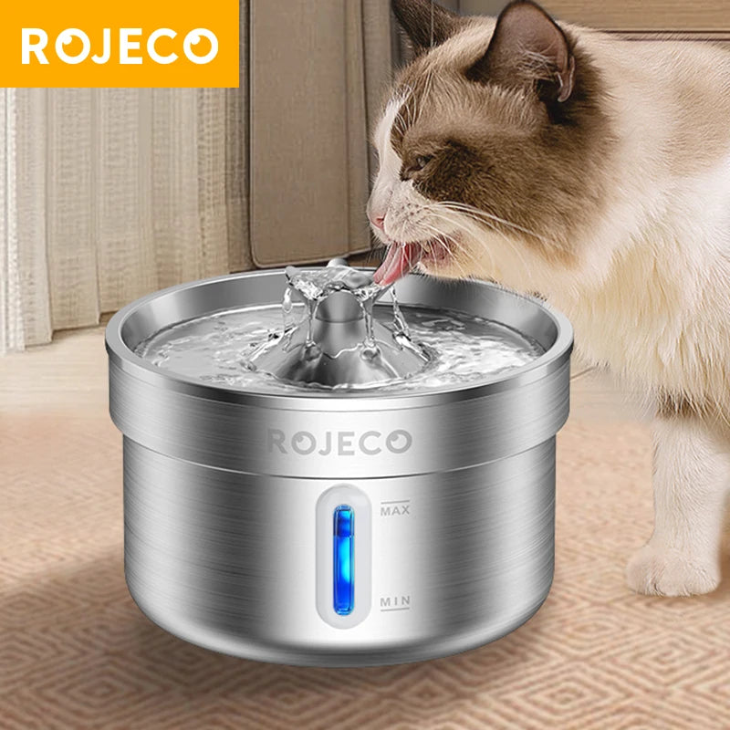 ROJECO Stainless Steel Cat Water Fountain Filters 2L Automatic Pet Water Dispenser Smart Drinking Fountain for Cat Dog Supplies
