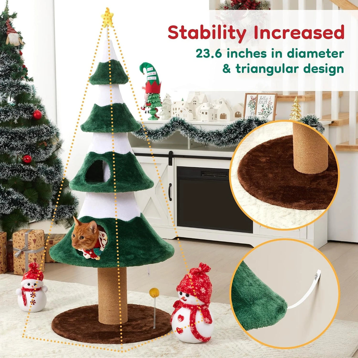 Christmas Cat Tree Tower With Sisal Posts And Cozy Perch