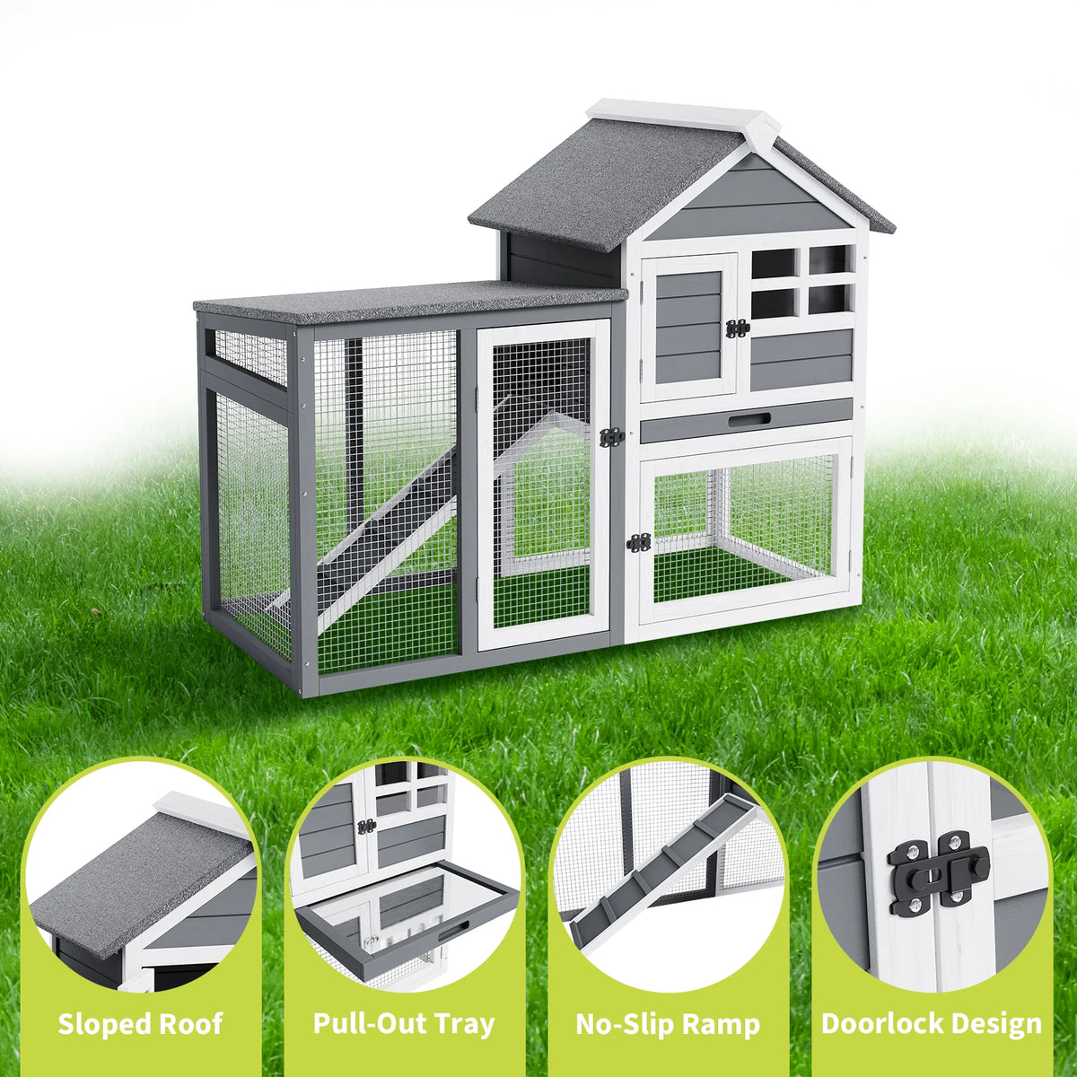 Two Story Wooden Rabbit Hutch And Chicken Coop With Ramp