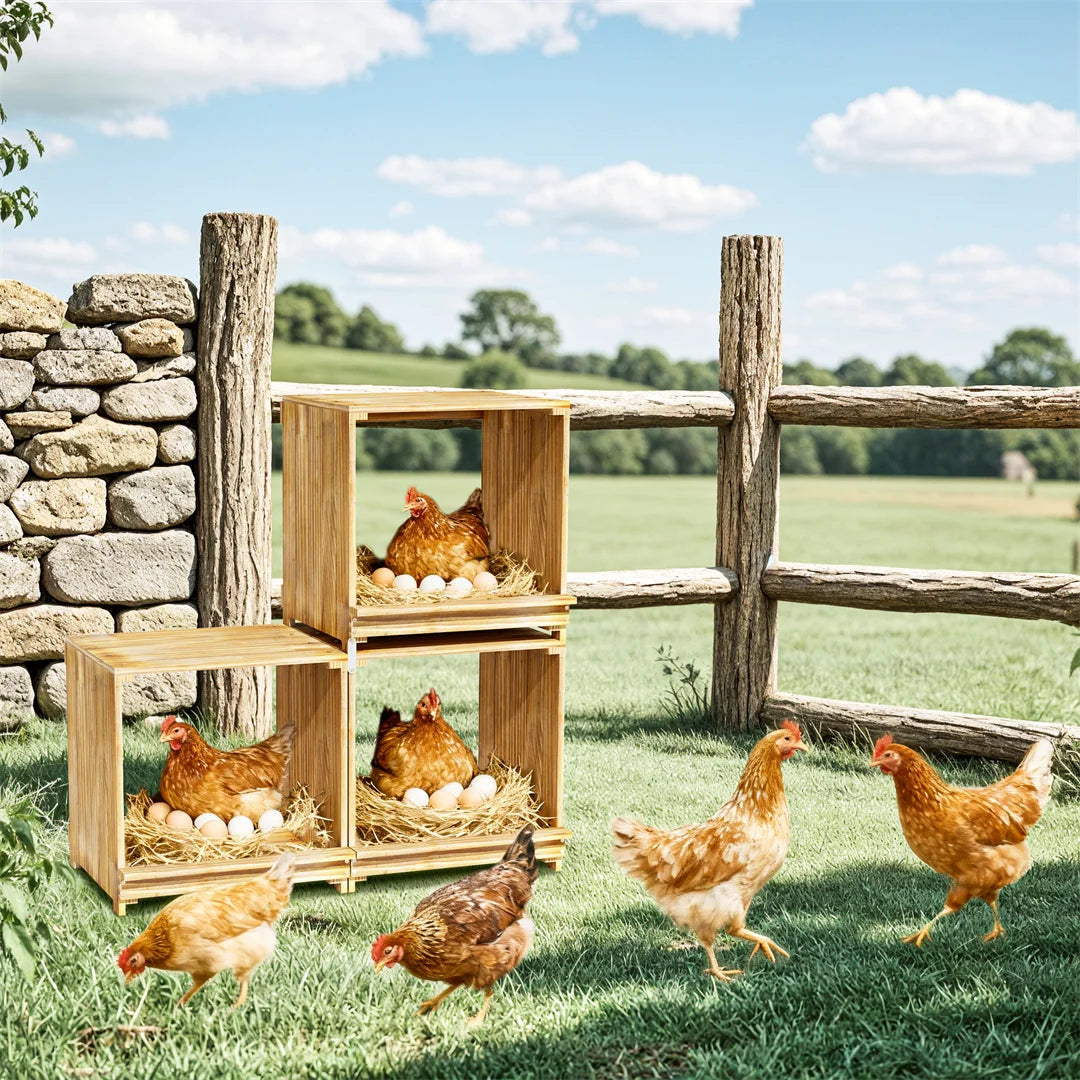 BINGOPAW Pine Wood Chicken Nesting Box With Three Egg Compartments