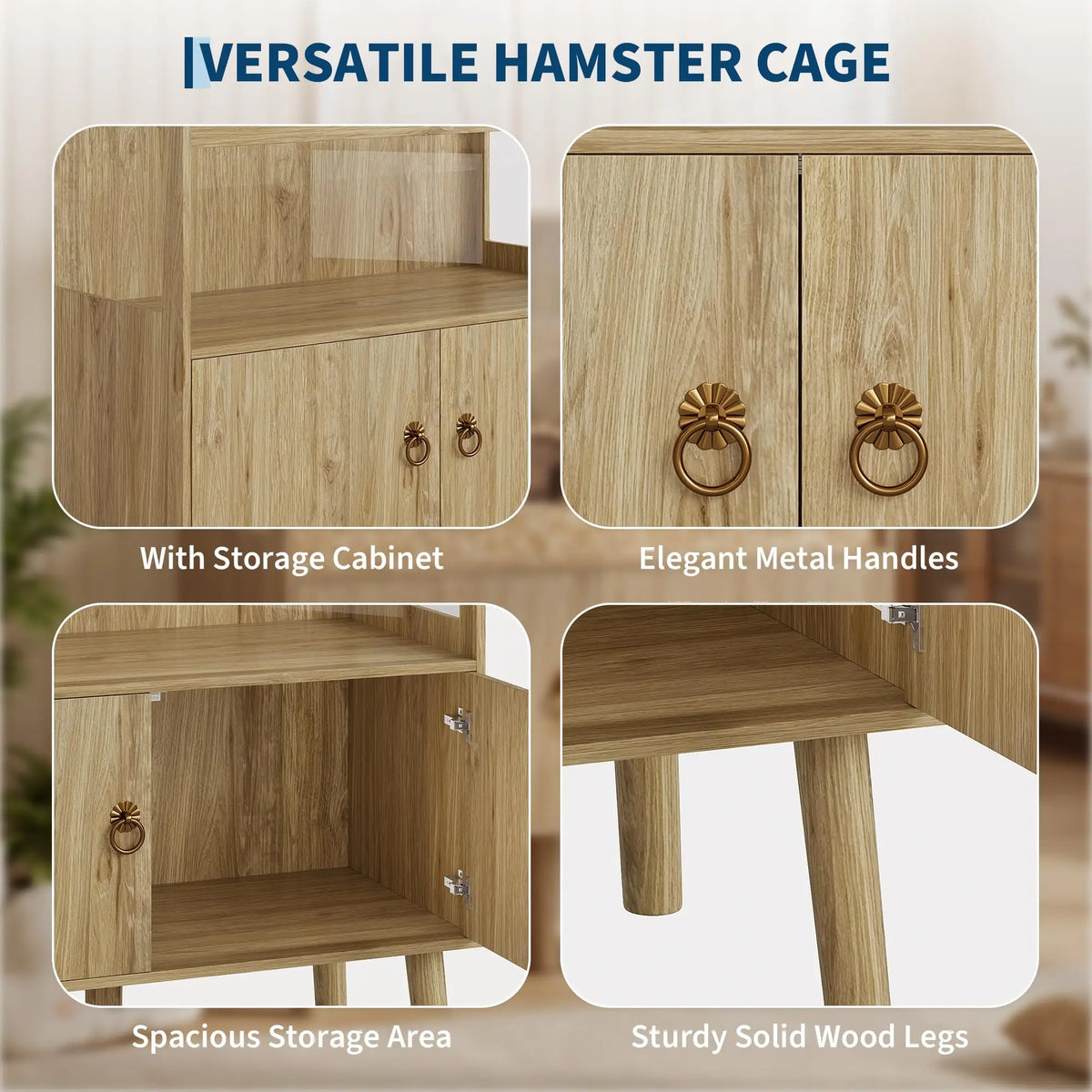Wooden Small Animal Cage With Integrated Storage Cabinet