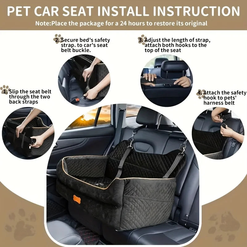Dog Car Seat Booster Cushion With Memory Foam Storage Bag