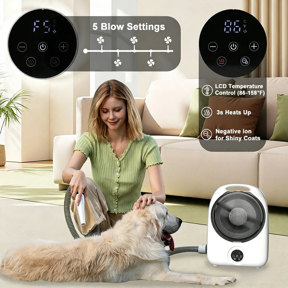 5-In-1 Pet Grooming Vacuum Kit With Clipper And Dryer