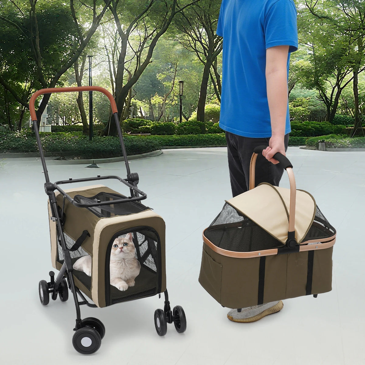 Bymaocar Foldable Pet Stroller With Two Tier Design And Safety Locks