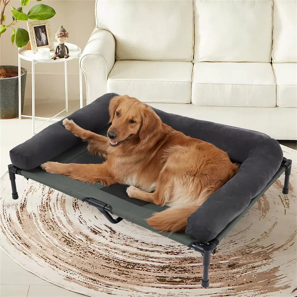 BINGOPAW Outdoor Elevated Cooling Dog Bed With Detachable Plush Bolster