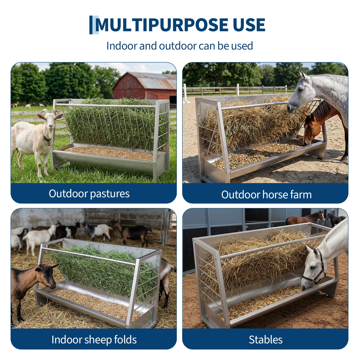 HiMISS Heavy Duty Galvanized Steel Hay And Grain Livestock Feeder