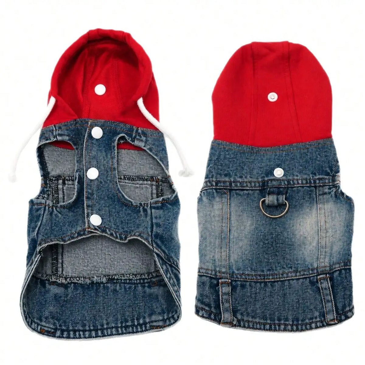 Pet Denim Hoodie Vest With Drawstring For Dogs And Cats