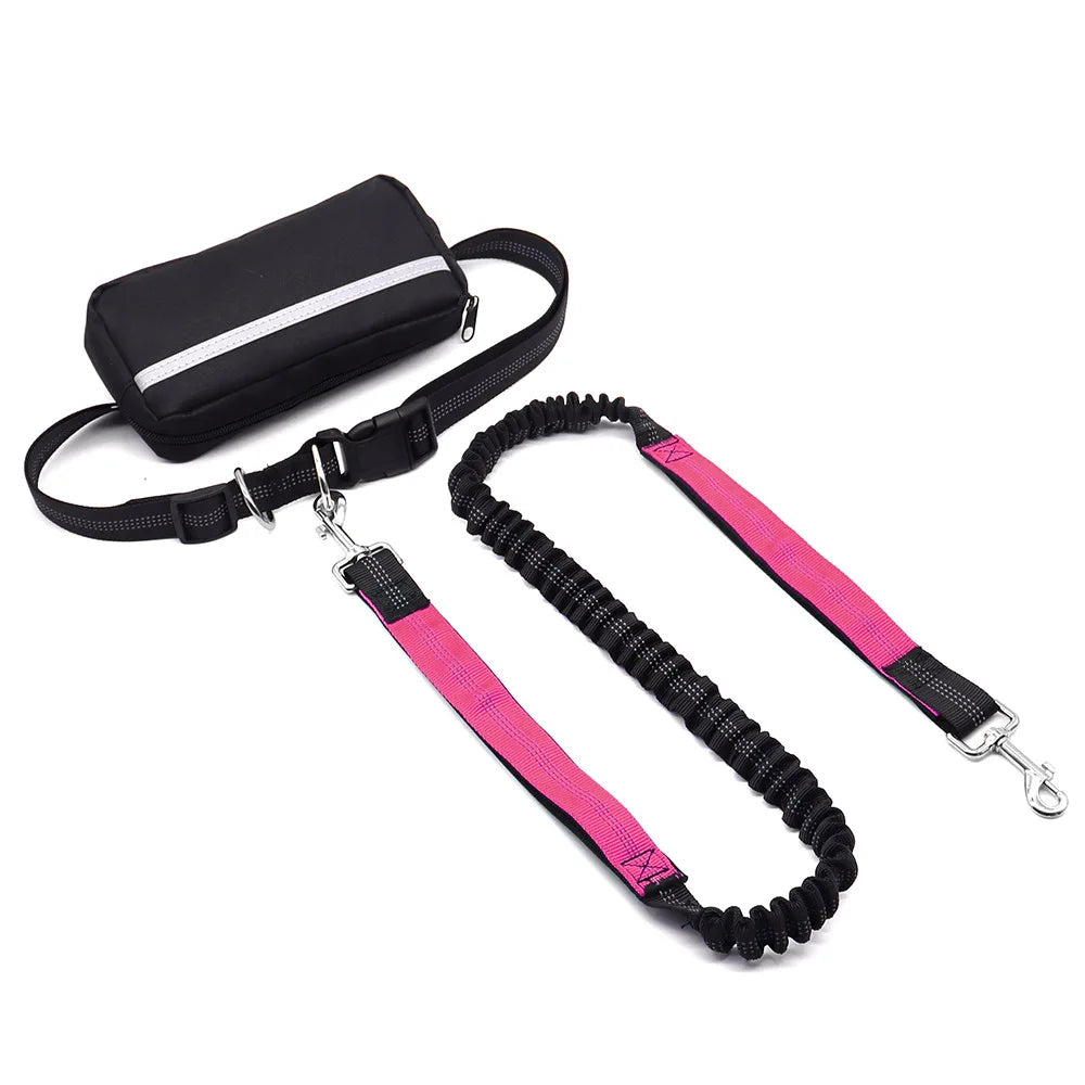 Hands Free Dog Leash With Waist Belt And Zipper Pouch