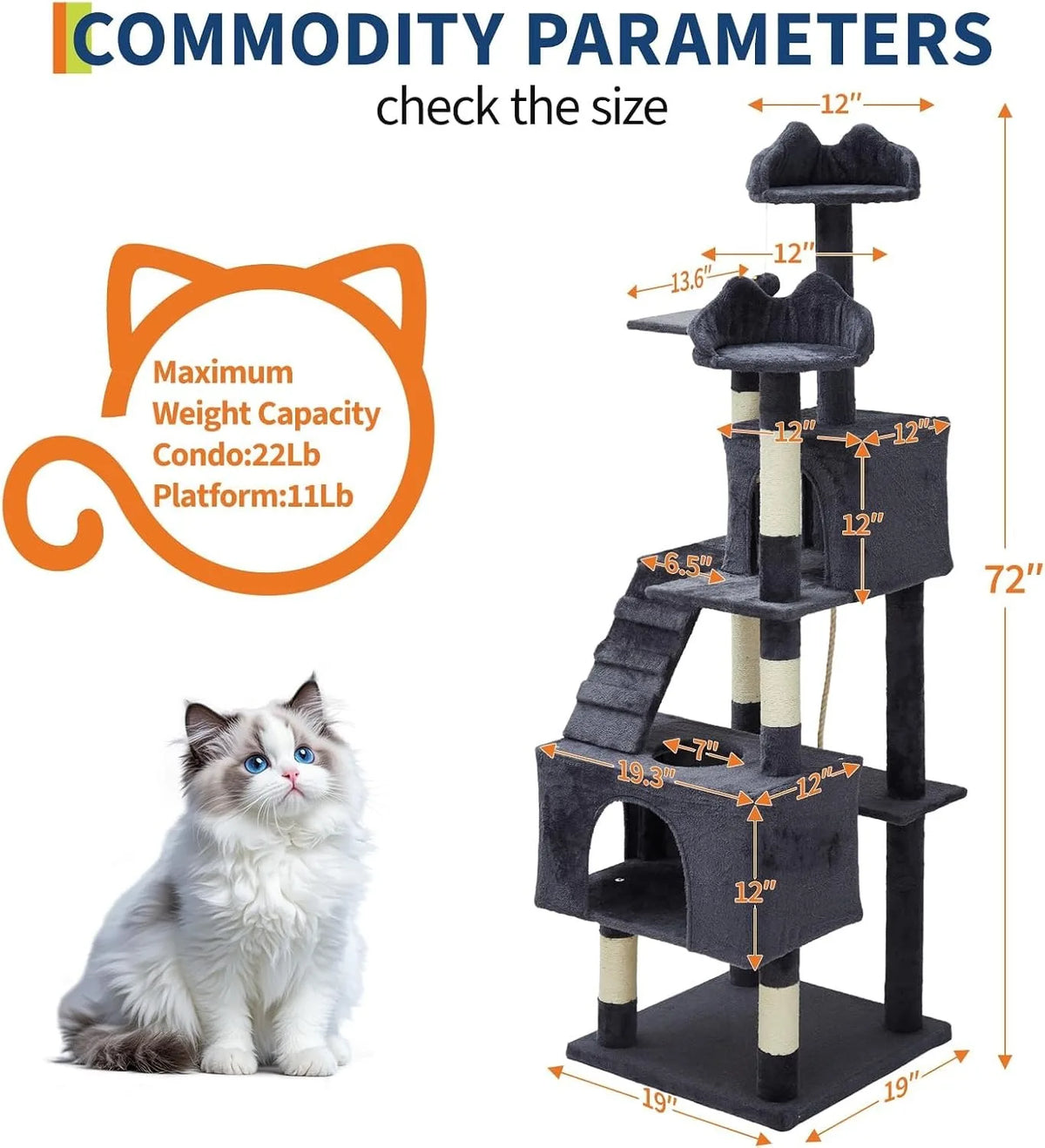 Large Cat Multi-Level Tower With Sisal Scratching Posts Condos Perches