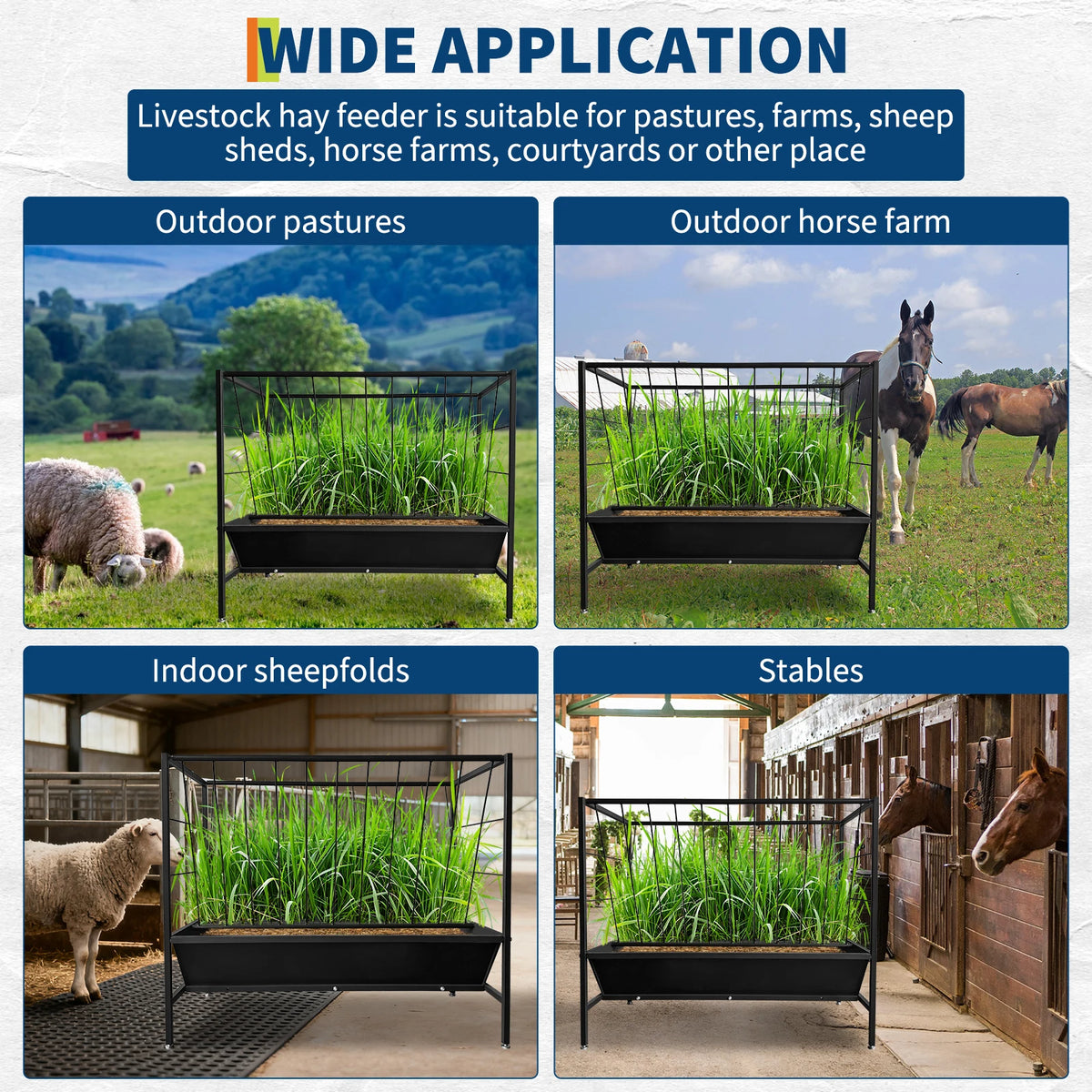 Heavy Duty Pasture Hay Feeder With Grain Pan for Livestock
