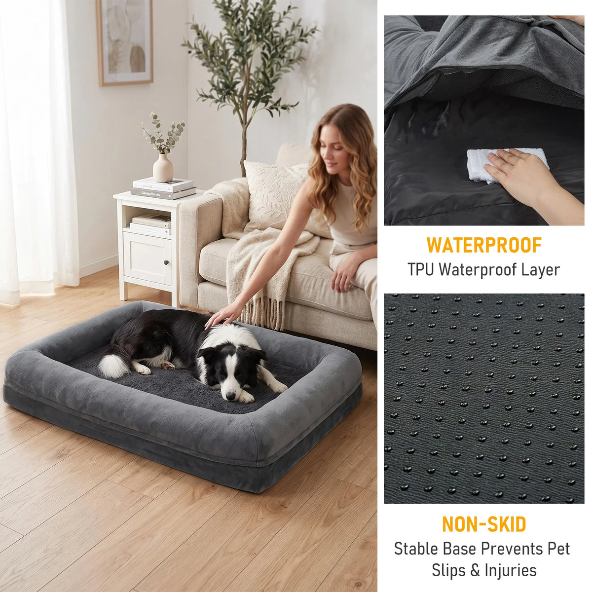 OUTWIND Orthopedic Bolster Dog Bed With Raised Sides Non Slip Base