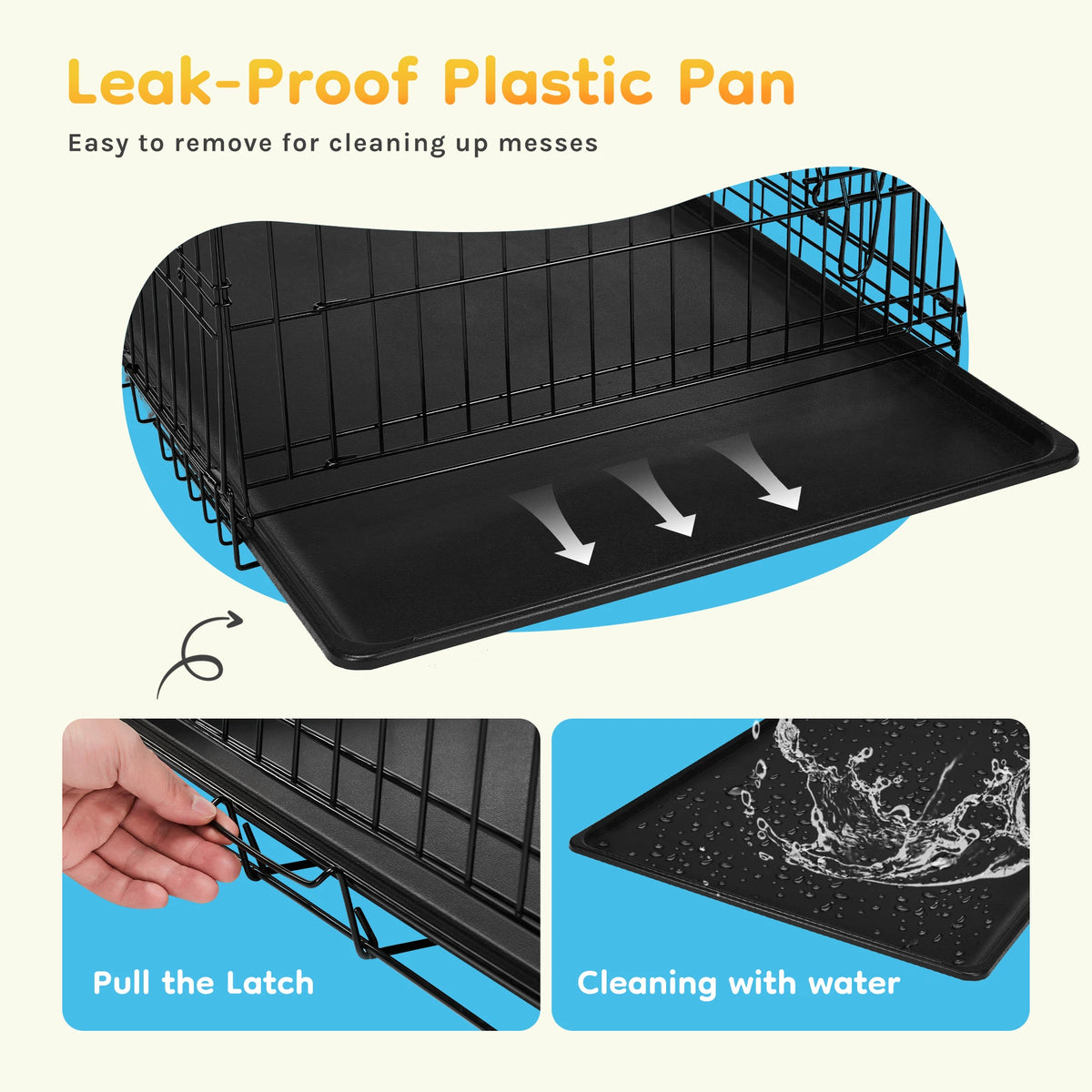 JHK Folding Wire Dog Kennel With Leak Proof Pan Tray