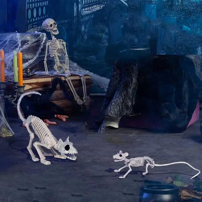 Halloween Cat And Mouse Skeleton Decorations For Spooky Party Scenes