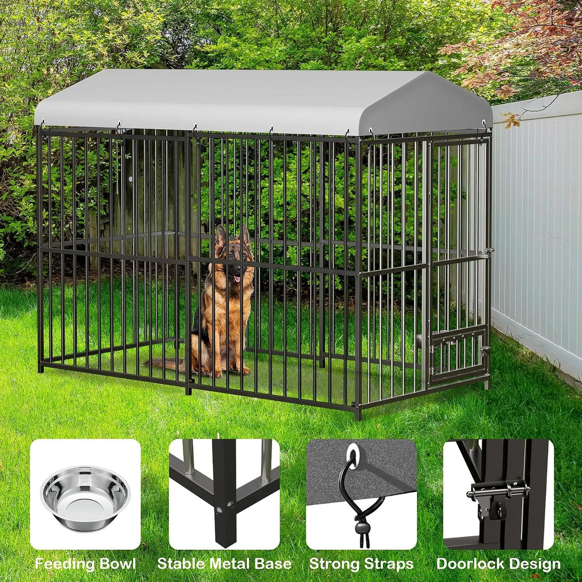 Outdoor Dog Kennel With Galvanized Steel Frame And Waterproof Roof