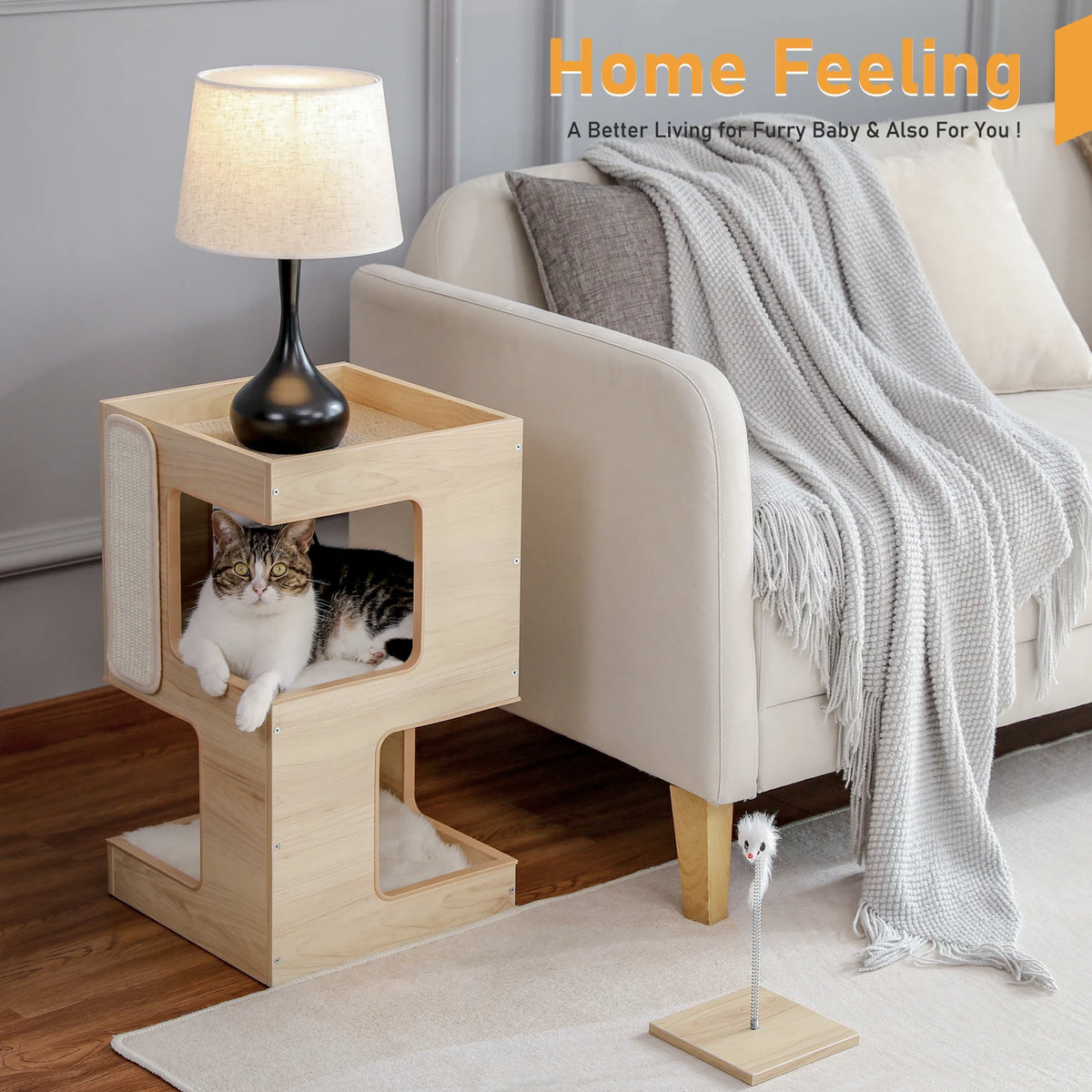 PAWZ Road Wooden Cat Condo With Removable Mats Scratching Pad