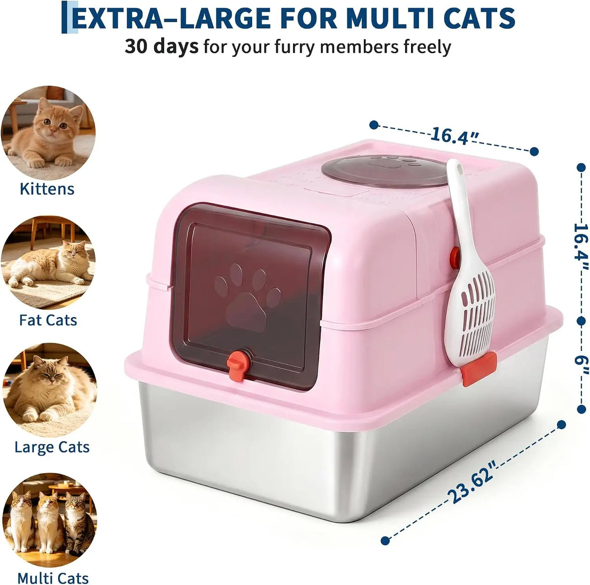 HiMISS Enclosed Stainless Steel Cat Litter Box With Leakproof Design