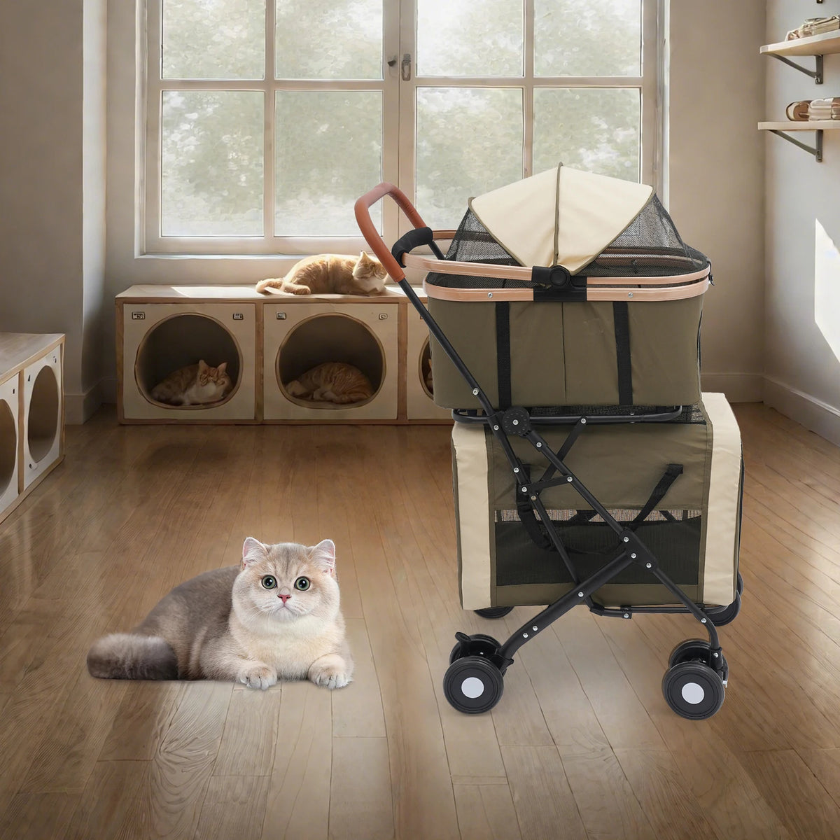 Bymaocar Foldable Pet Stroller With Two Tier Design And Safety Locks
