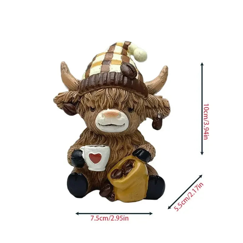 Highland Cow Figurine Statue, Rustic Animal Home Decor Ornament