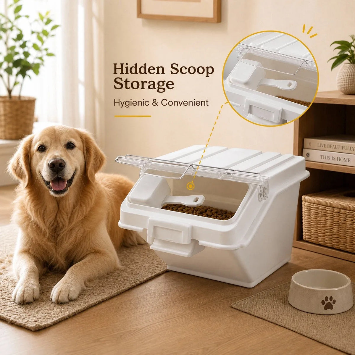 Airtight Pet Food Storage Bin With Scoop For Dogs Cats