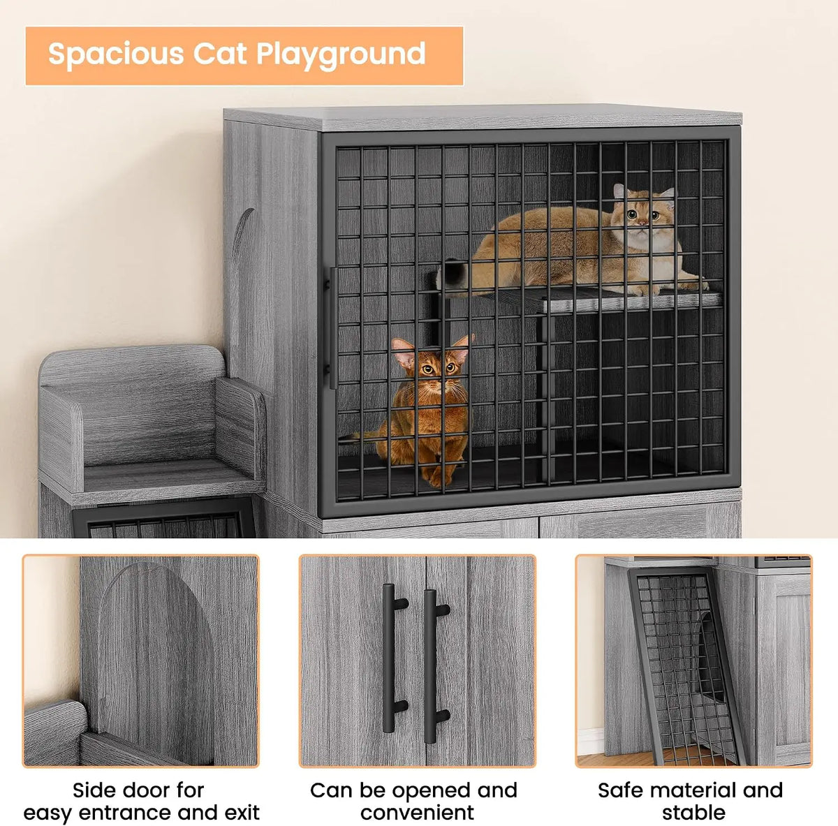 Garvee Villa Cat Litter Box Furniture Enclosure With Ladder