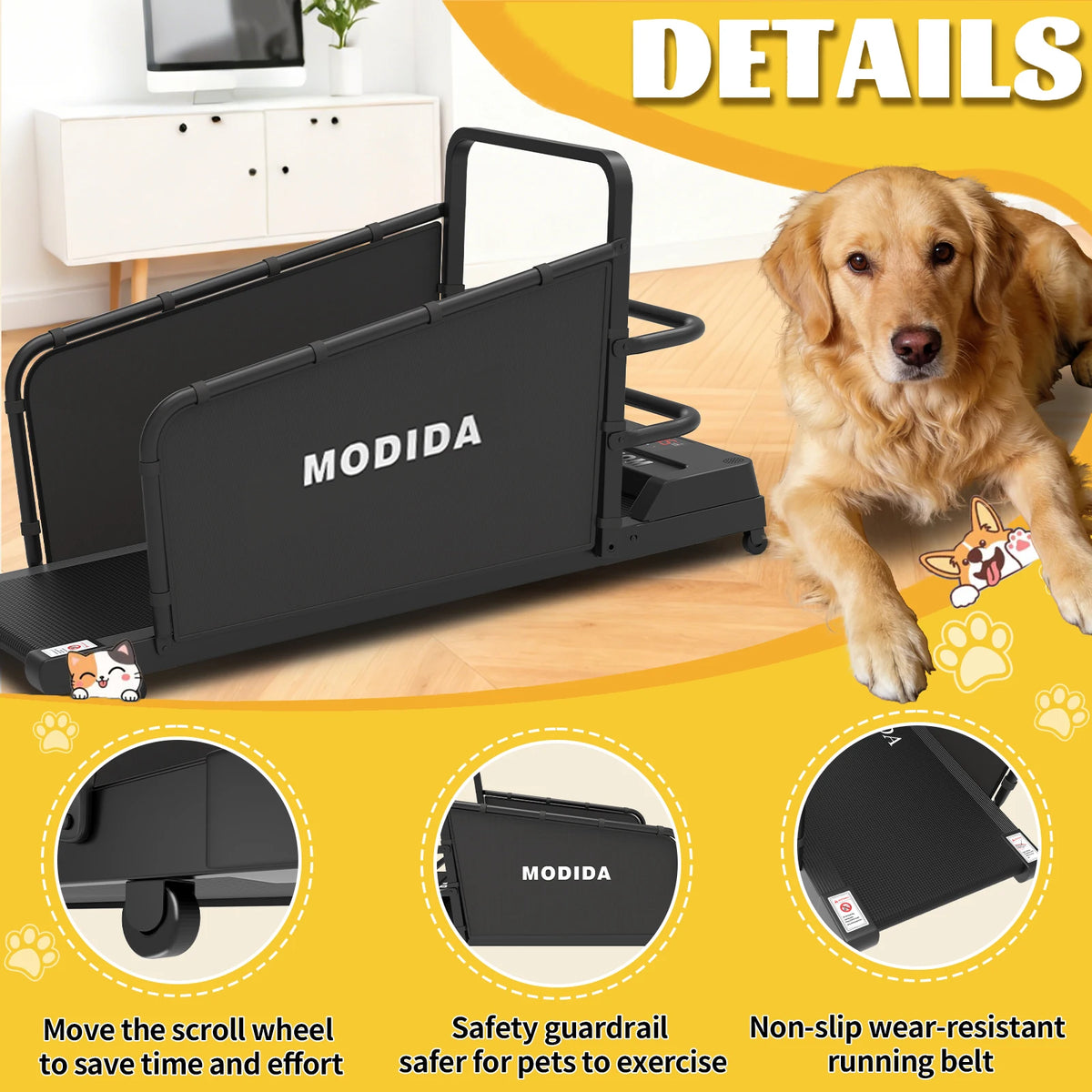 MODIDA Indoor Dog Treadmill for Adjustable Speed Home Exercise