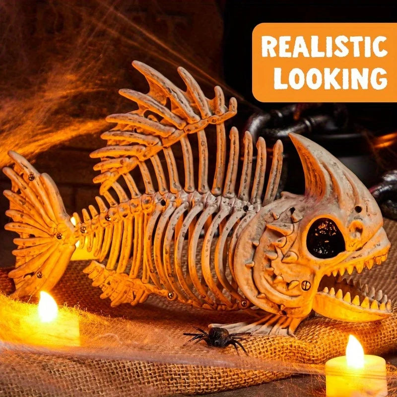 Poseable Fish Skeleton Halloween Decor for Spooky Indoor Outdoor Parties