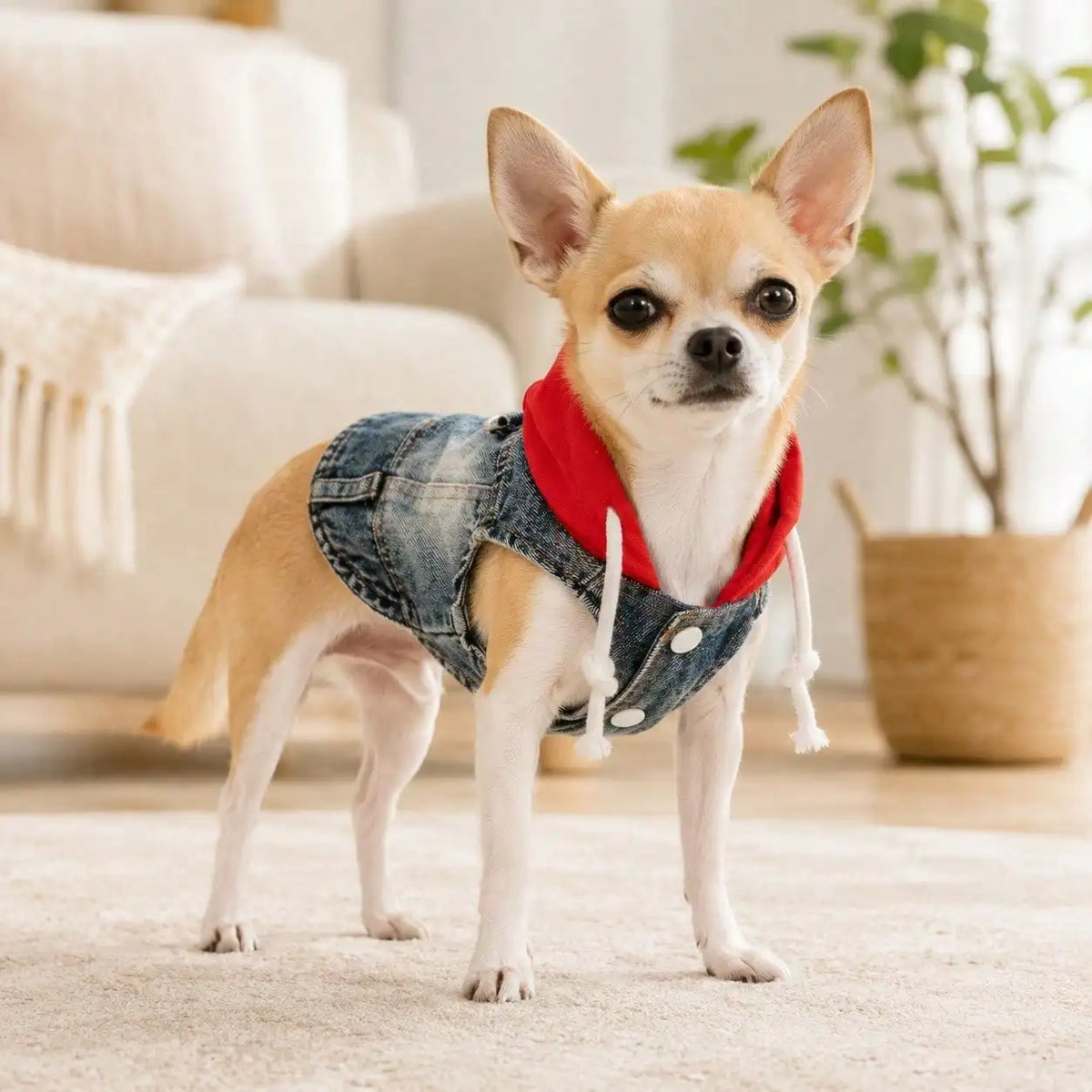 Pet Denim Hoodie Vest With Drawstring For Dogs And Cats