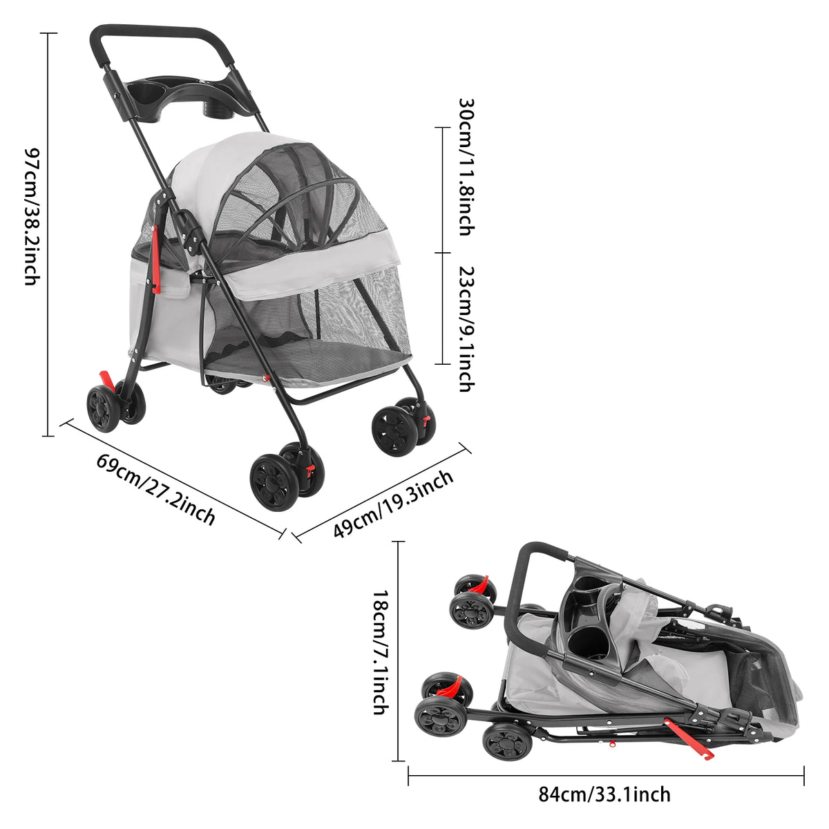 Bymaocar Foldable Pet Stroller For Dogs And Cats