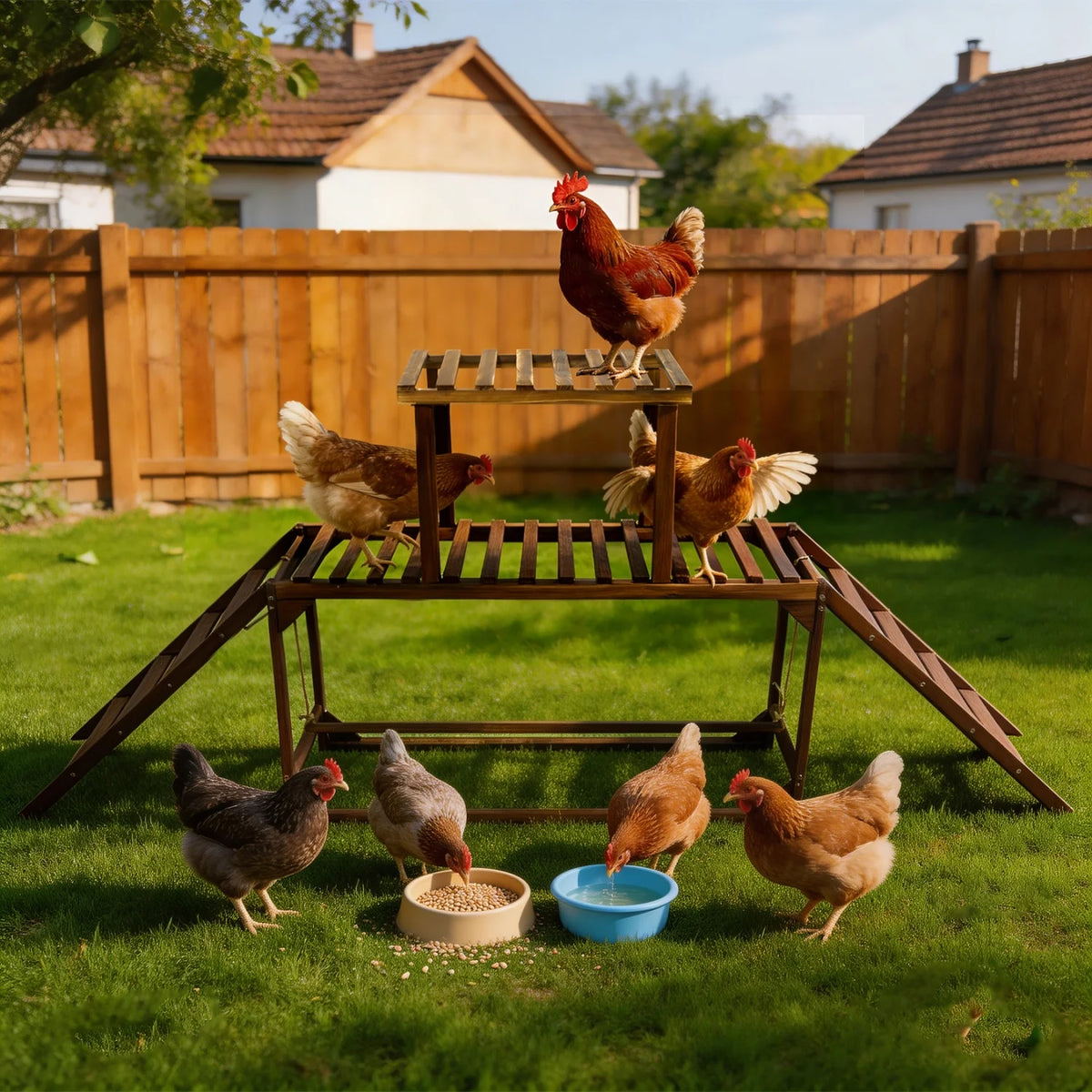 BINGOPAW Wooden Chicken Perch Swing With Ladder And Activity Toys