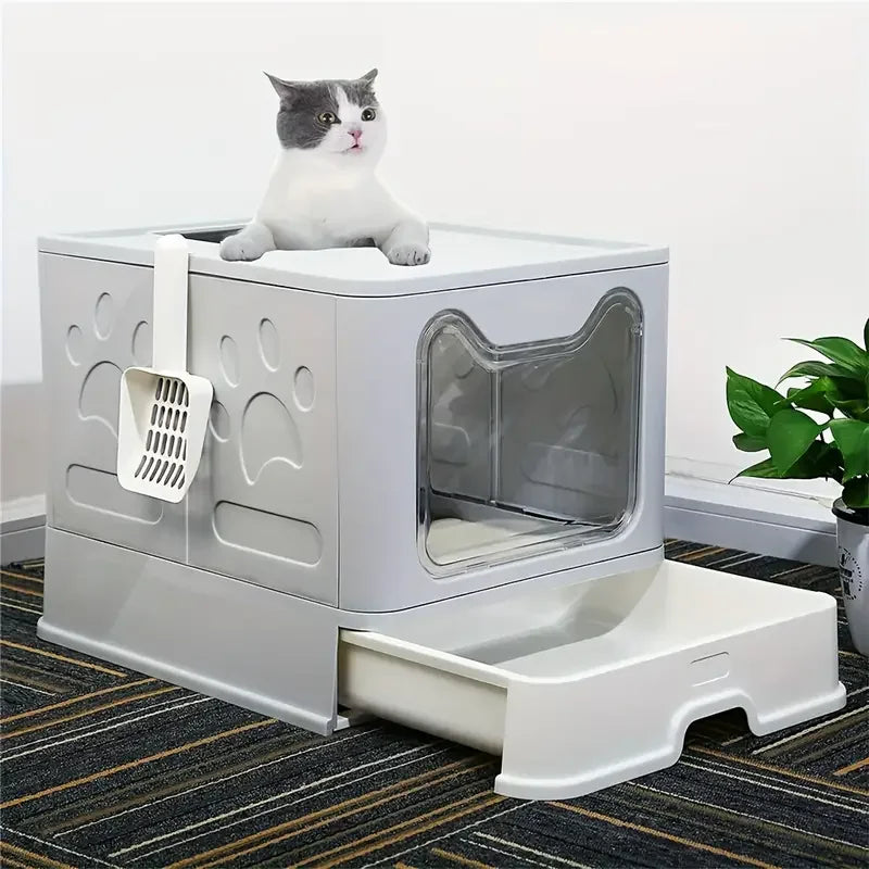 Easy Cleaning Cat Litter Box Large Cat Pan Drawer Anti-Splashing Cat Potty Toilet Tray with Scoop