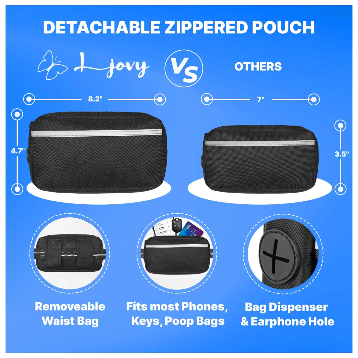 Hands Free Dog Leash With Waist Belt And Zipper Pouch