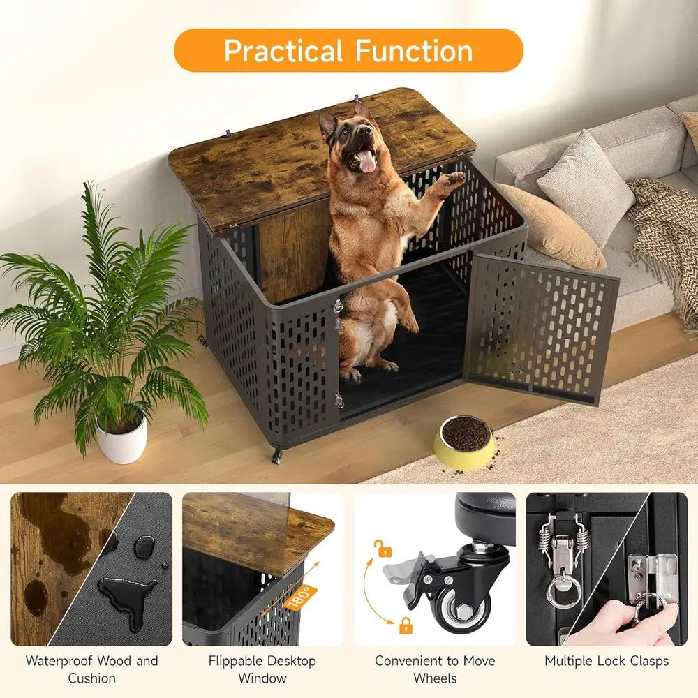 Heavy Duty Chewproof Indoor Dog Crate With Lockable Kennel