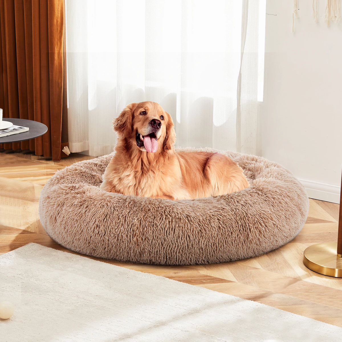 MCQ Plush Faux Fur Cuddler Bed Cozy Non Slip Washable Dog Bed