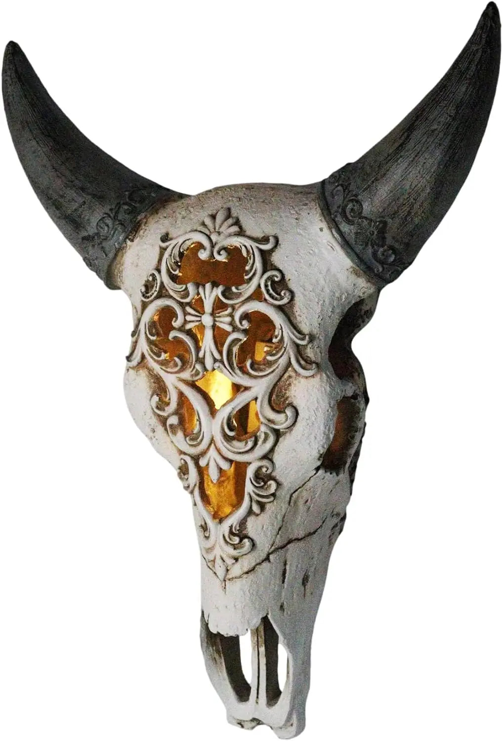 Floral Filigree Bison Skull Wall Decor Art Plaque Sculpture