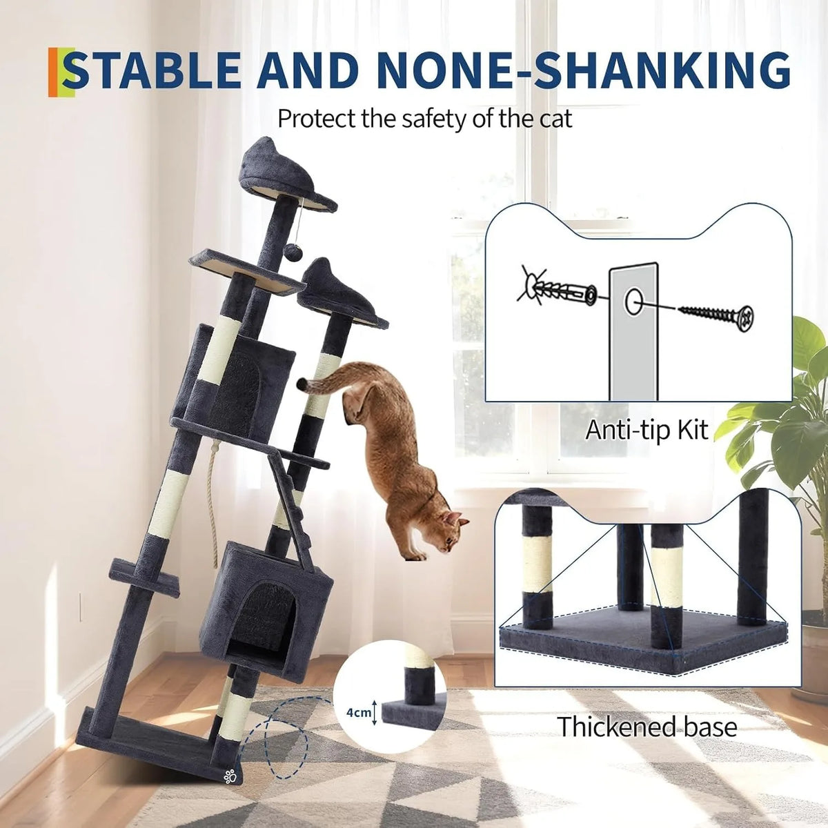 Large Cat Multi-Level Tower With Sisal Scratching Posts Condos Perches