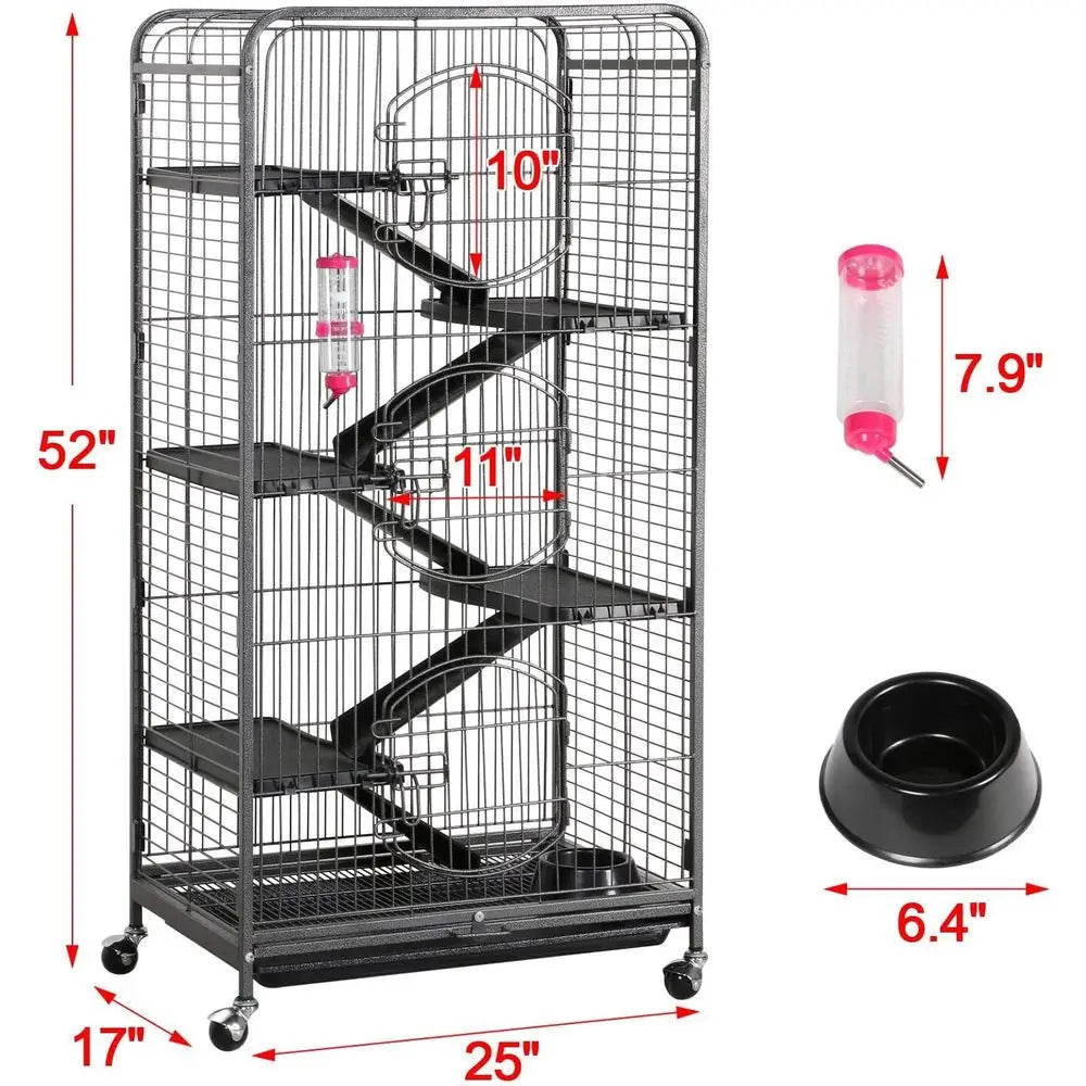 Six-Level Metal Small Animal Cage With Feeder and Wheels For Ferrets Rabbits and Chinchillas