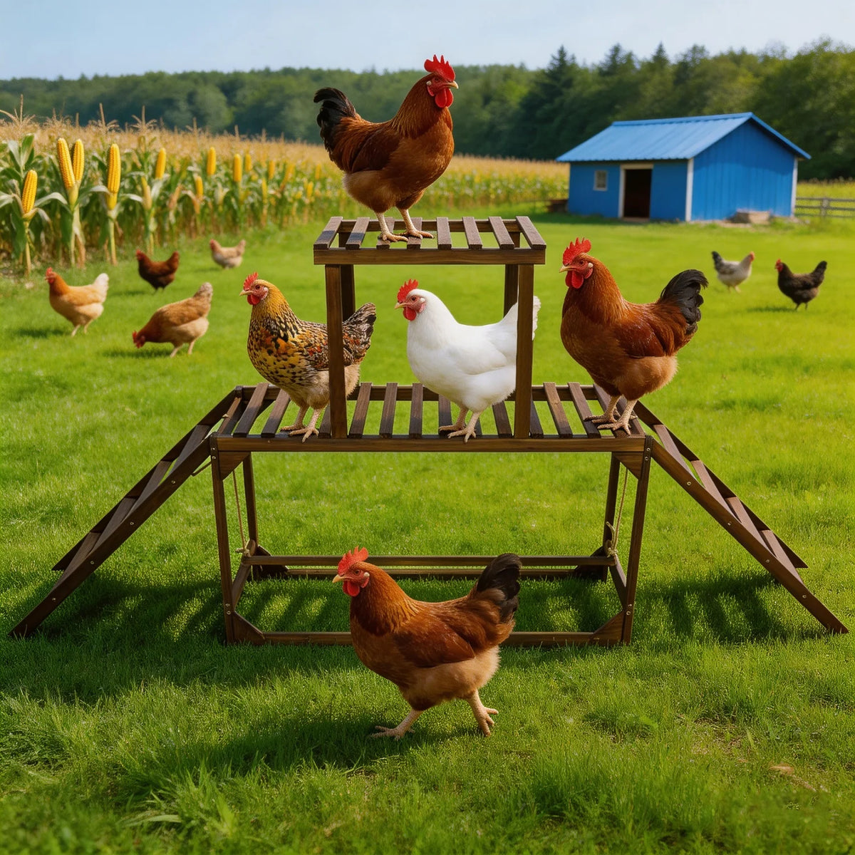 BINGOPAW Wooden Chicken Perch Swing With Ladder And Activity Toys
