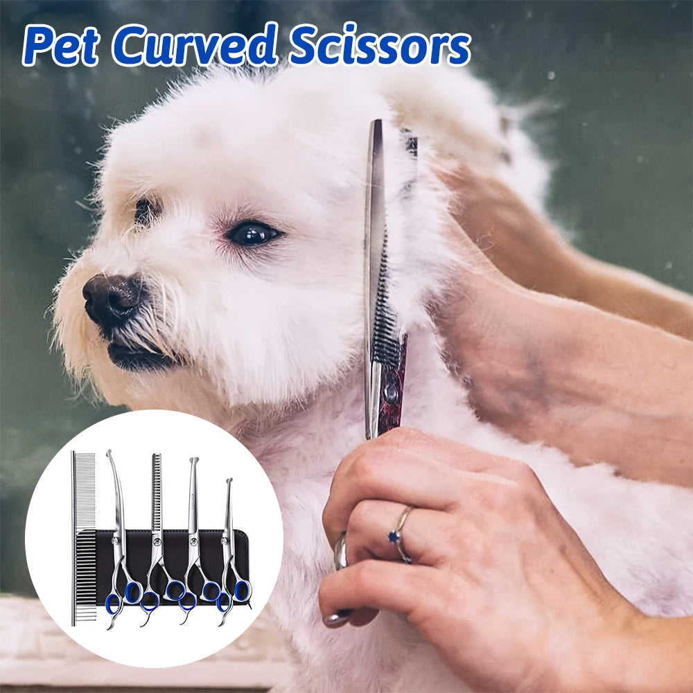 Professional Pet Grooming Scissors Set With Stainless Steel Blades