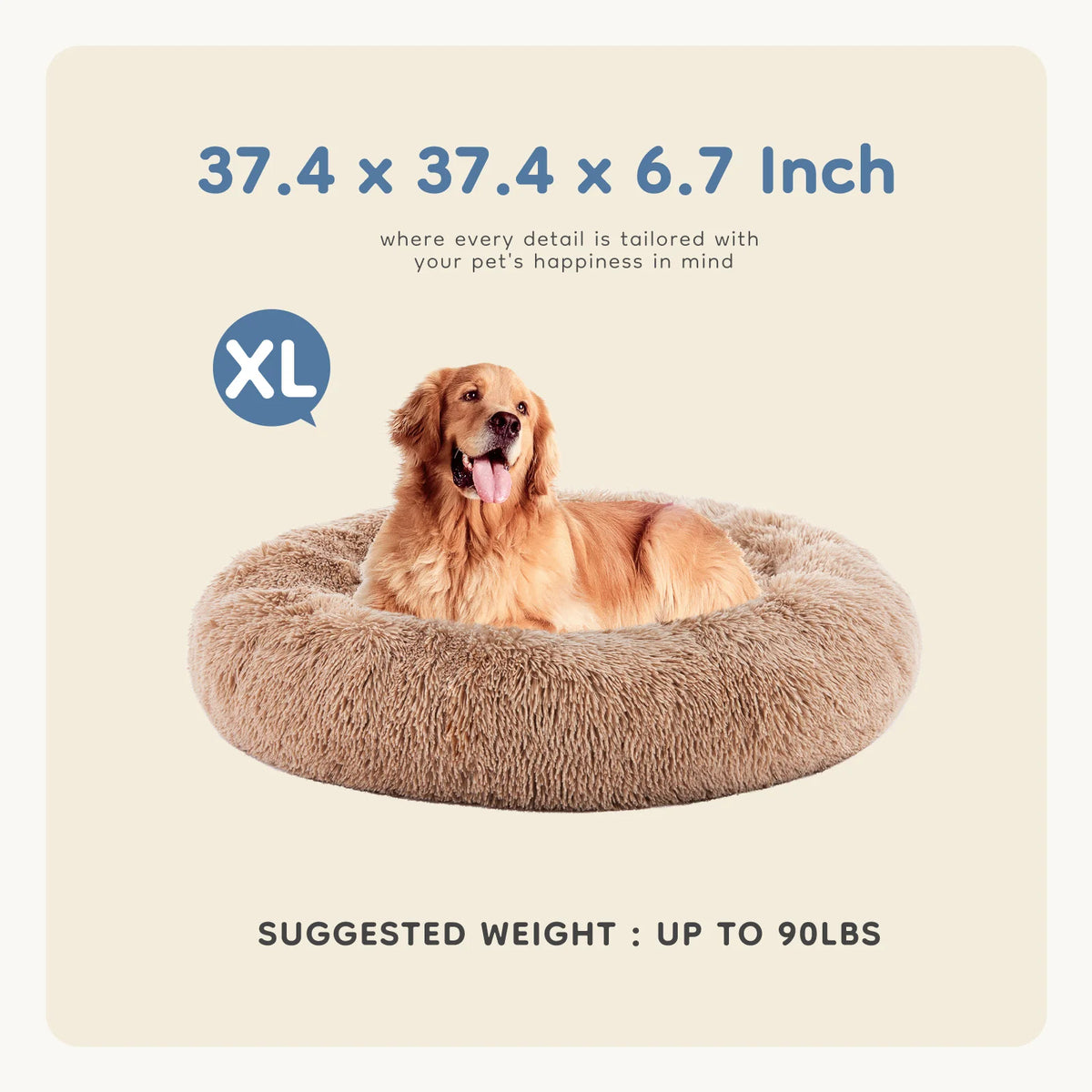 MCQ Plush Faux Fur Cuddler Bed Cozy Non Slip Washable Dog Bed