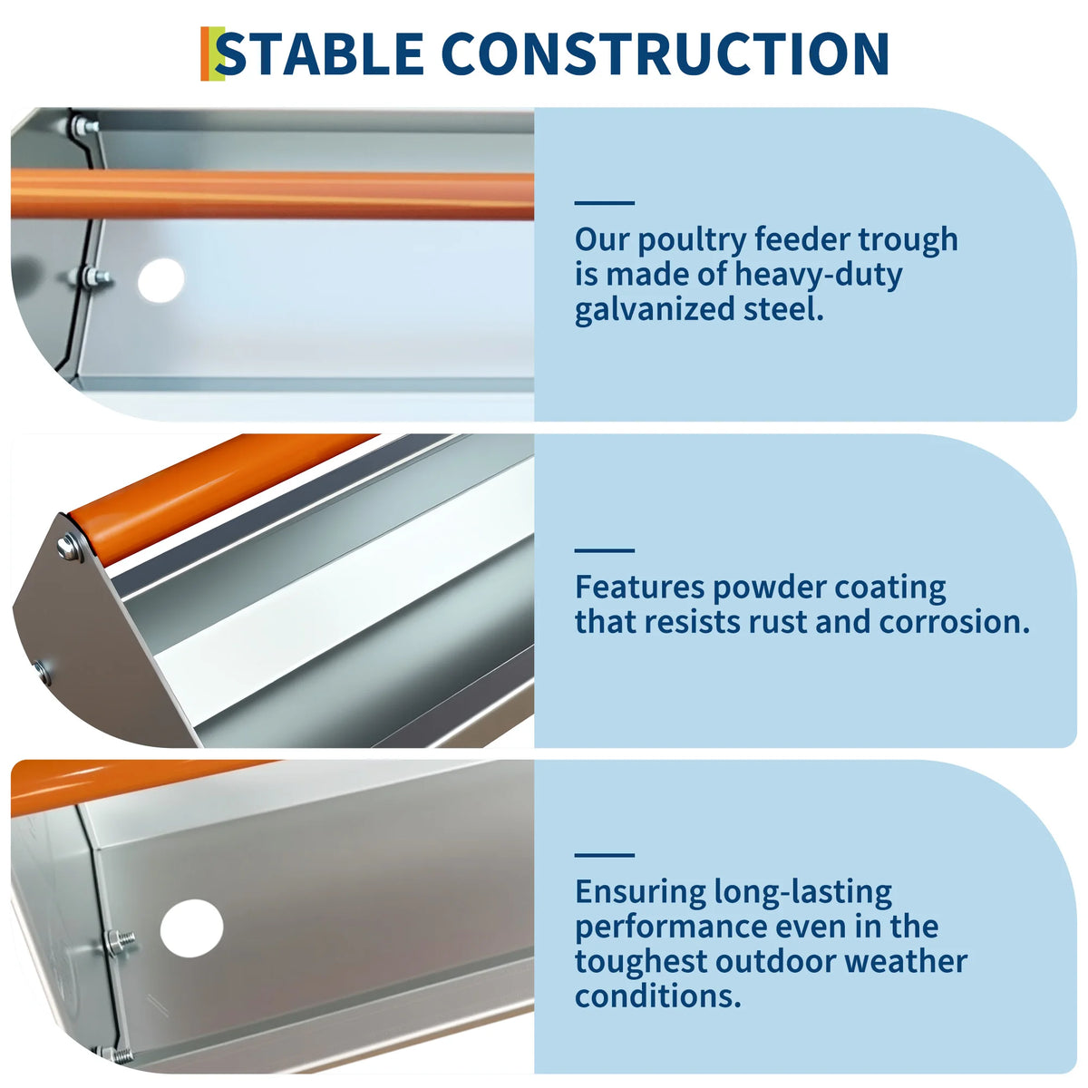 Galvanized Steel Poultry Feeding Trough With Crossbar And Drainage Holes