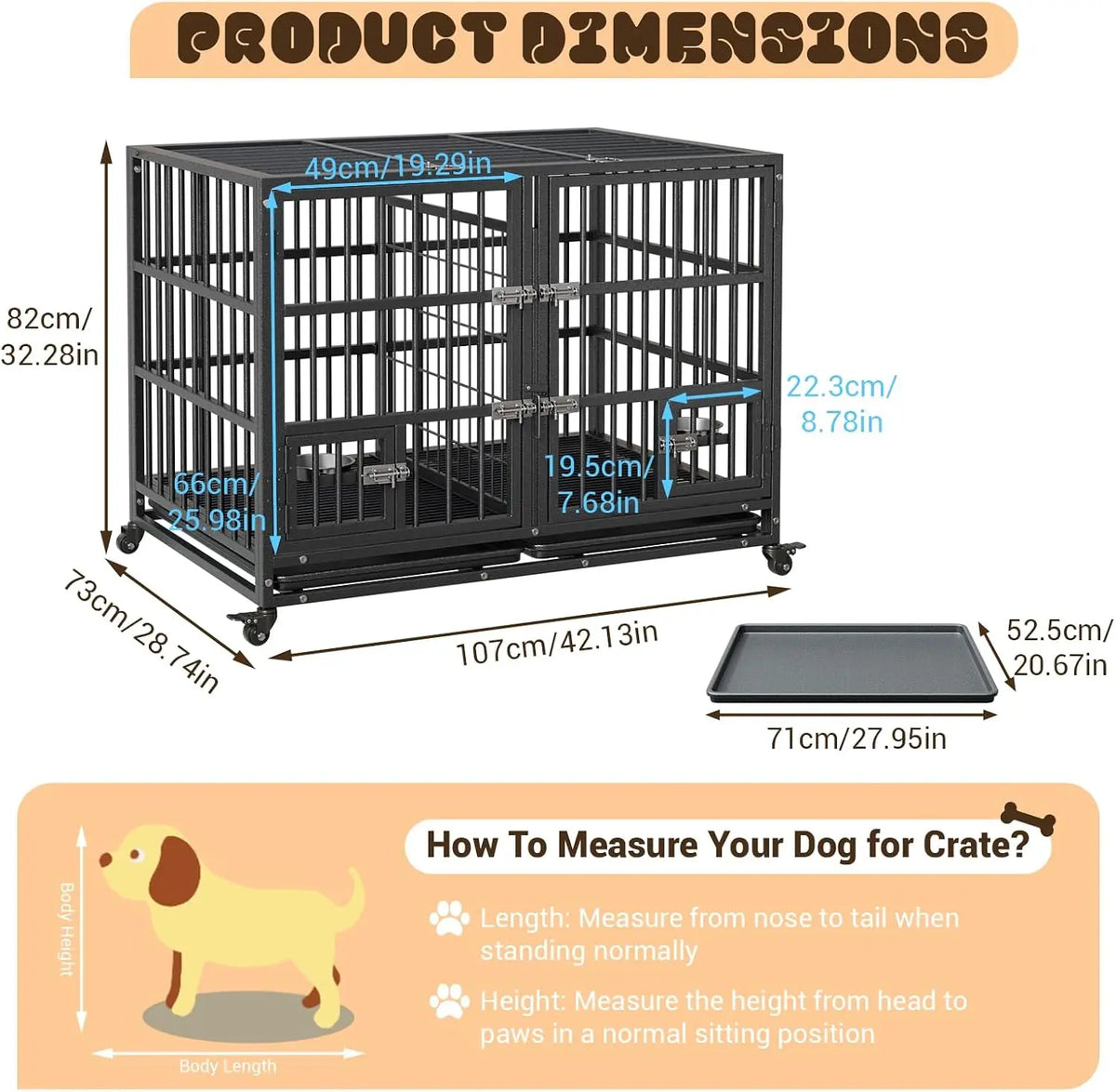 Garvee Heavy Duty Metal Dog Crate With Removable Tray