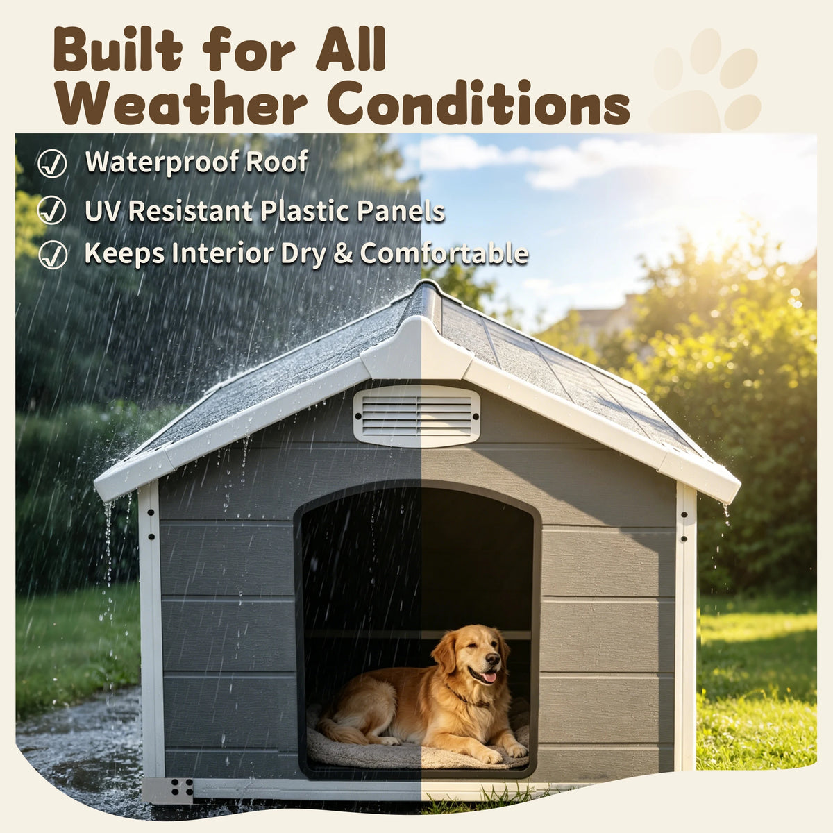 Heavy Duty Waterproof UV Resistant Dog House With Ventilation and Easy Cleaning