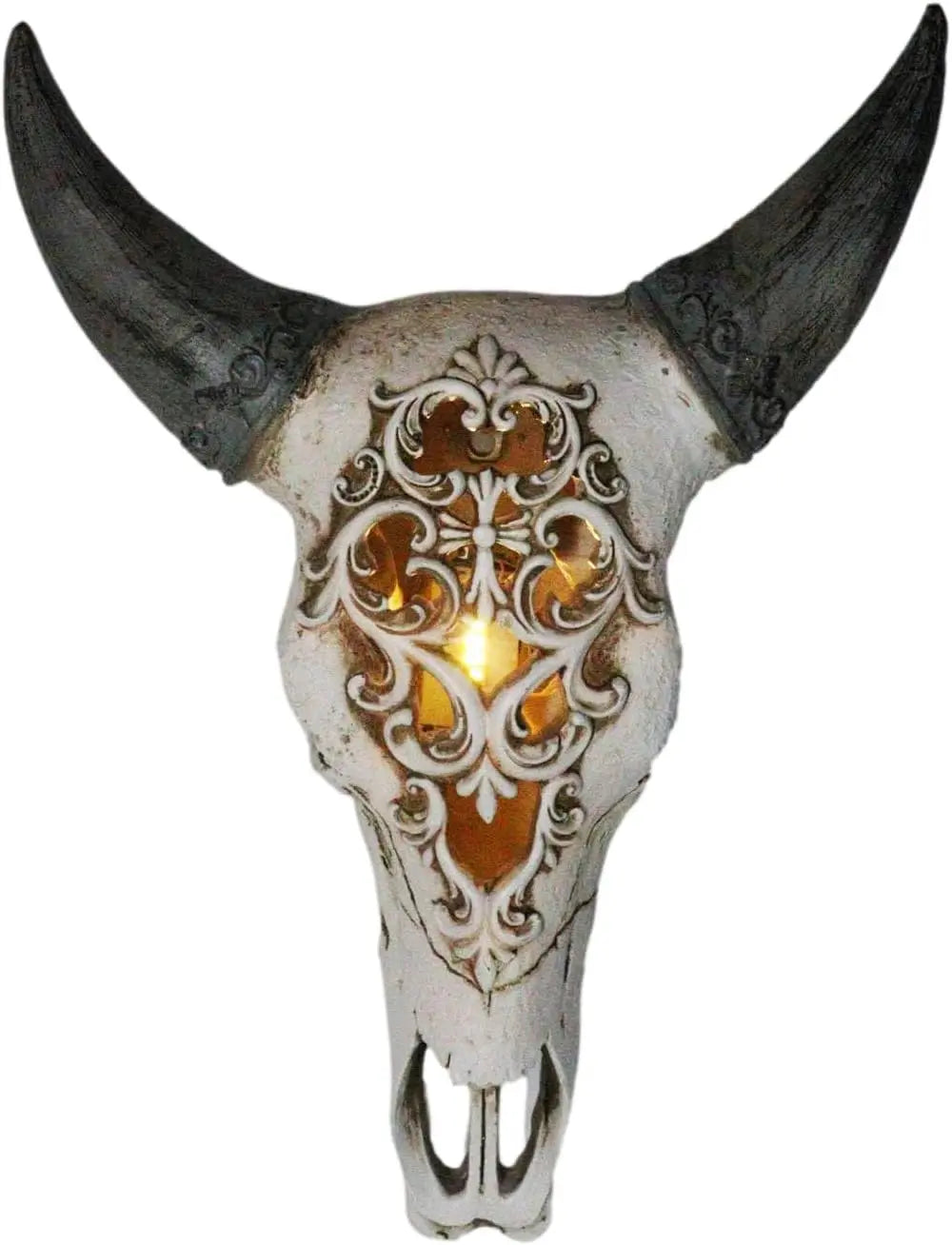 Floral Filigree Bison Skull Wall Decor Art Plaque Sculpture